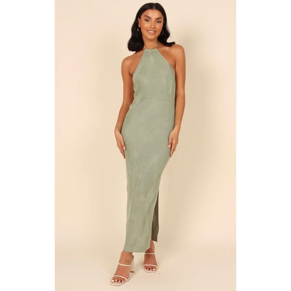 Petal & Pup Size Medium Halter Neck Oakley Crochet Midi Dress Olive Green NWOT